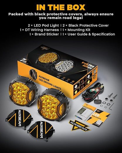 Auxbeam V-Ultra Series 7" 226W Side Shooter LED Offroad Lights, Amber DRL 3 Modes Light Bar, 270° Coverage Round LED Pods Spotlights, 26800LM Yellow Fog Lights with Protective Covers, Pair
