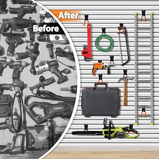 3-H Slatwall Accessories 14 Pack, Slatwall Hooks & Hangers 7 Sizes, Slat Wall Hanging Hooks, Proslat Accessories for Garage Wall Panels Organzing Garden Tools Chairs Ladder(Orange)