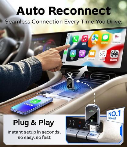 Wireless CarPlay Adapter for Car's with Built-in Wired CarPlay, CarPlay Wireless Dongl Plug and Play Seamless Fast Response Stable Connection