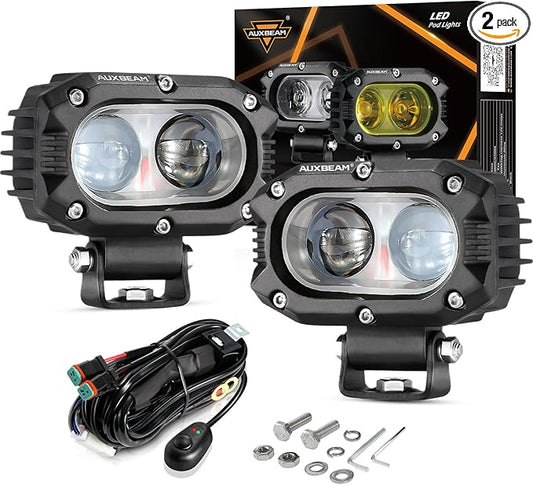 Auxbeam 4 Inch LED Square Pod Light, 60W White Spot Beam Driving Fog Light with DT Wiring Harness for Jeep Wrangler Truck Pickup SUV ATV UTV