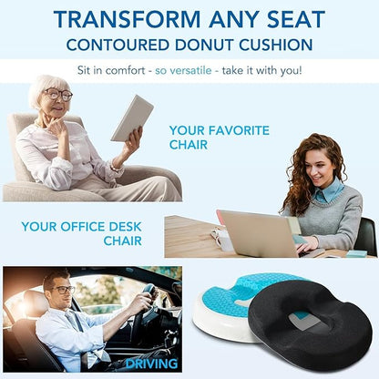 Donut Pillow for Office Chair Car Seat Cushion Cooling Gel Memory Foam Cushion Size:17.52"*13.39"*2.76"