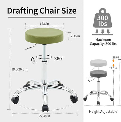 Office Drafting Chair, Adjustable Drafting Stool on Wheels 19.5’’-26.6’’, Green Salon Rolling Chair (Green)