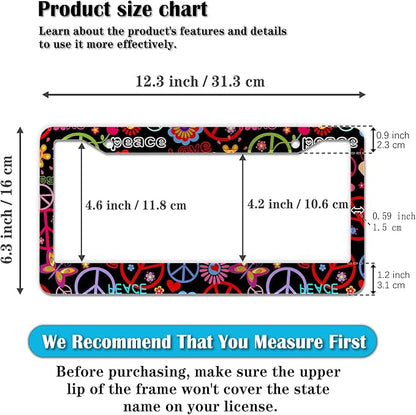 Car License Plate Frame Multicolor License Plate Frames Hippies Peace Flower Aluminum Metal Car Accessory 2 Pack with Screw Covers Set