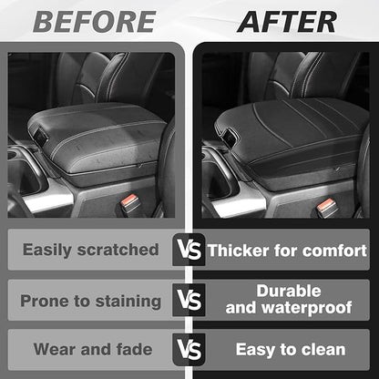 Muslogy Center Console Armrest Cover Compatible with Dodge Ram1500/2500/3500 2013-2018 Comfort Armrest Pad Arm Rest Cushion Vegan Leather Protector Regular Thick(Bucket Seat ONLY)