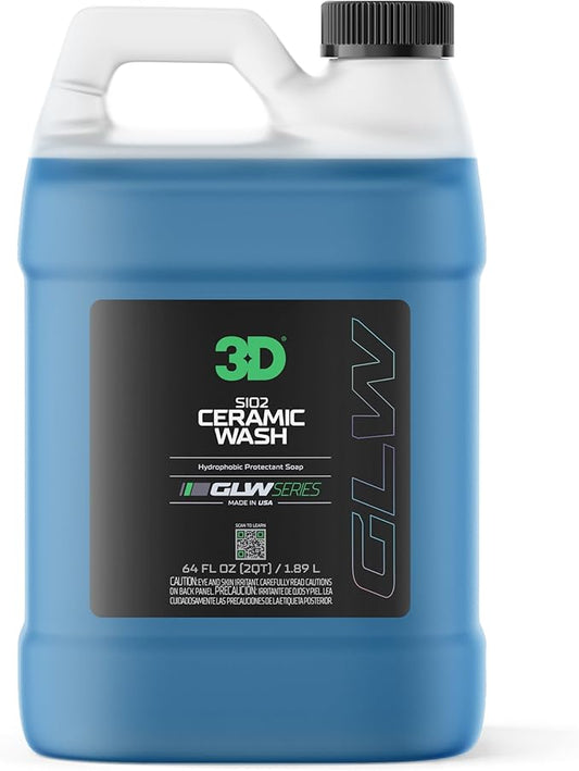 3D SiO2 Ceramic Wash & Wax Soap GLW Series – pH Neutral Car Shampoo with Hydrophobic Protection & Deep Gloss | SiO2 Coating | Scratch-Free Detailing |1 Gallon/64 oz