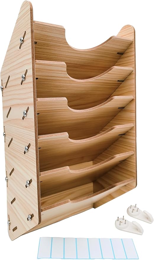 6-Tier Hanging Wooden Sandpaper Storage Holder, Sandpaper Organizer for Sanding Discs 5 Inch 6 Inch, Wall Mount Woodworking Tools Rack(Excluding Sandpaper), Maple Color, 1 Set