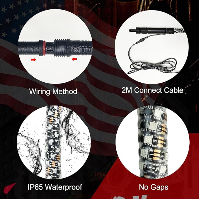 3FT-2 PC Spiral RGB LED Whip Light RGB Chasing/Dancing Light RF Remote Control Lighted Whip Lights for UTV, ATV, Off Road, Truck, Sand, Buggy Dune, RZR