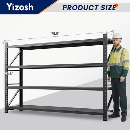 Yizosh 79" W Metal Garage Storage Shelves,7000LBS Heavy Duty 4-Shelf Adjustable Steel Organization Shelving,Utility Rack Shelf,79" W x 24" D x 79" H for Basement,Warehouse,Industrial