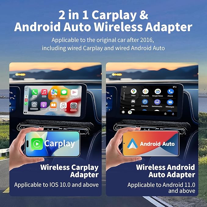 Leadtree 2 in 1 CarPlay Dongle,Convert Wired to Wireless,Wireless CarPlay Adapter&Wireless Android Auto Adapter, Connection Plug & Play Easy Setup Online Update,for Factory Wired Cars After 2016