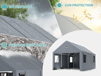 Carports 10X20 Heavy Duty，Car Ports with 180G Removable Side Walls, Carport Canopy, Portable Car Port Garage, Car Shelter All Weather,Gray