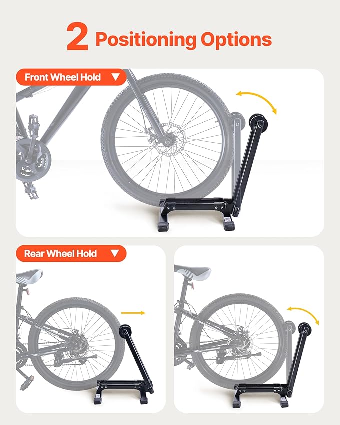 VEVOR Bike Rack, Fits 20 to 29 Inch Mountain & Road Bikes, Alloy Steel Rust-Resistant Bike Floor Stand Rack, Foldable Bicycle Stand for Entryway, Garage, Home Bikes Parking & Storage, 1 Pack, Black