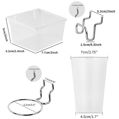 6 Sets Pegboard Bins and Cups with Pegboard Hooks, Pegboard Accessories Baskets, Hooks for Pegboard Cup Holder for Organizing Craft Tools Storage Garage Office Workbench Transparent