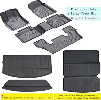 Floor Mats & Large Trunk Mat for 2016-2023 2024 Dodge Durango（Only Fit 6 Seats）-2nd Row Bucket Seat,TPE All Weather Protection 3 Rows Car Floor Liners with Large Cargo Liners