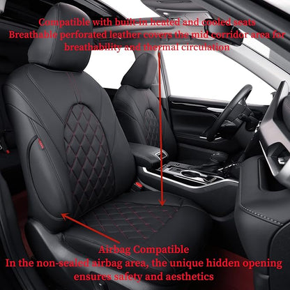 coverdream Camry Seat Covers Custom Fit for 2012-2017 Toyota Camry L, LE,XLE,Full Coverage Waterproof Leatherette Car Seat Protector (Full Set,Black/Red)