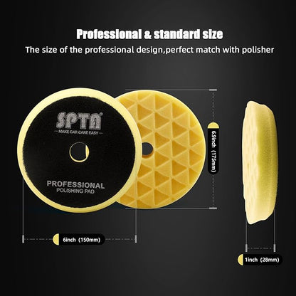 Buffing Polishing Pads, SPTA 6 Inch 150mm Body Repair Polishing Pad Set Made for 6 Inch Backing Plate, 6 Pcs Buffing Pads with Sponge, Wool and Micro-Fiber Pad Set for Car Detailing polishing Buffing
