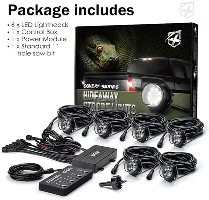Xprite White Red LED Hideaway Strobe Lights Kit, 20 Flashing Patterns w/Control Panel Headlights Taillights Fog Light Interior Mounting, for Emergency Vehicles Firefighter Cars Trucks SUV 6PCS