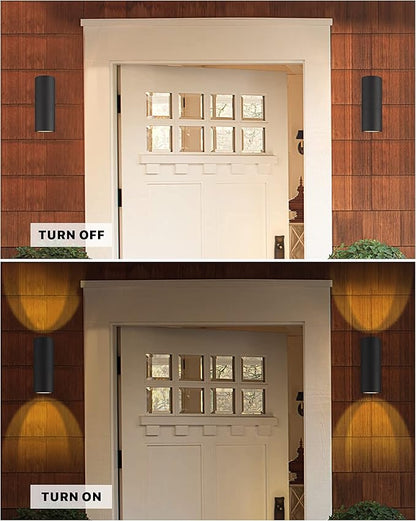 Ken & Ricky Outdoor Light Fixture, Modern Outdoor Sconce Wall Lights, Cylinder Exterior Lighting Fixtures with Tempered Glass Cover for House Porch Garage Patio Doorway Entryway -4Pack