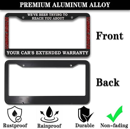 License Plate Frames Black and White License Plate Cover Car’s Extended Warranty Humorous Text Aluminum Metal Car Accessory 2 Pack with Screw Covers Set