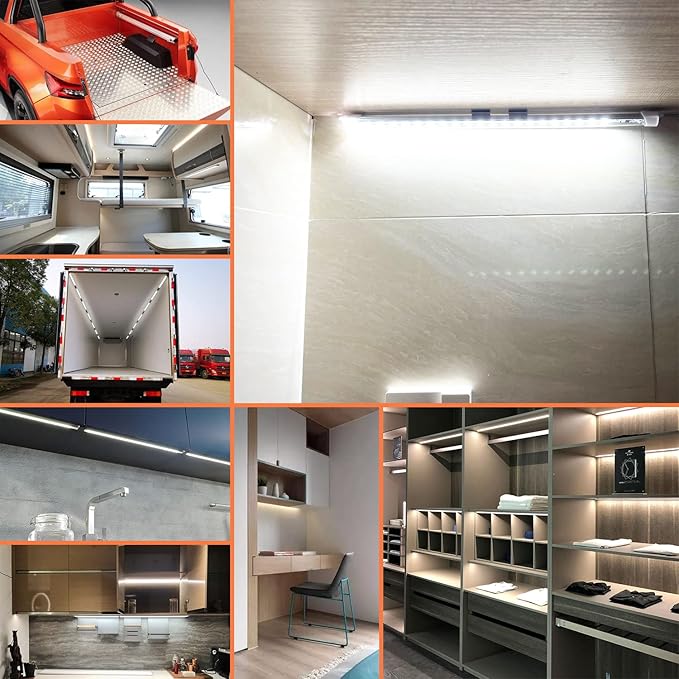 12V Interior LED Light Bar for Car,12V LED Light Strip 54 LEDs Lighting Super Bright 7000K White Color DIY Cabinet LED Light Strip for Car,Trailer,Motorhome,Van,RV,Truck Bed Lights(4 Pack)