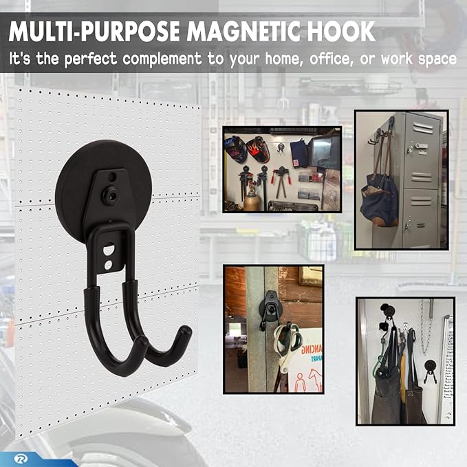 2 Pcs Magnetic Hook Heavy Duty, Strong Magnet Hooks for Garage Tools Hose Rope Electric Drill