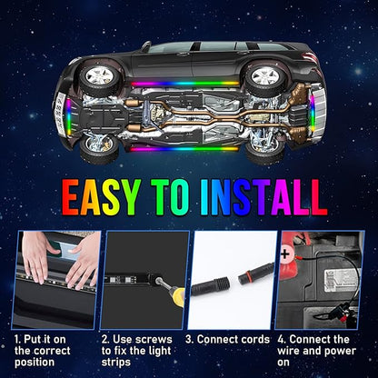 OPP ULITE Car Led Underglow Lights Aluminum Dream Chasing Color Accent Light Bar, RF Remote & APP Control Underglow Light Strip with Red Brake/Yellow Turn Signal/White Reverse Light Kit, 8PC Pack