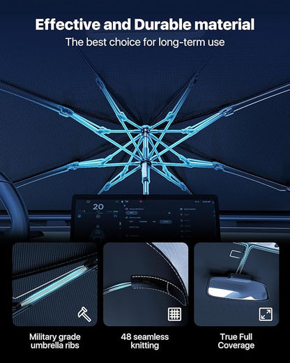 [2025 Upgraded] Nmoiss Windshield Sunshade Umbrella Car - [Vinyl Coating Heat Shield] Protect Car from Sun Rays & Heat Damage Keep Cool and Protect Interior X-Small (52" L x 28" W)