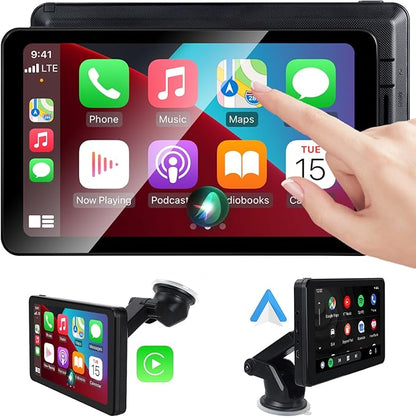 Compatible Wireless Apple CarPlay Android Auto Screen for Car, 7" Touch Screen Naivgation Car Stereo Portable CarPlay Bluetooth Mirror Link, Siri, AirPlay, AUX, Voice Assistant
