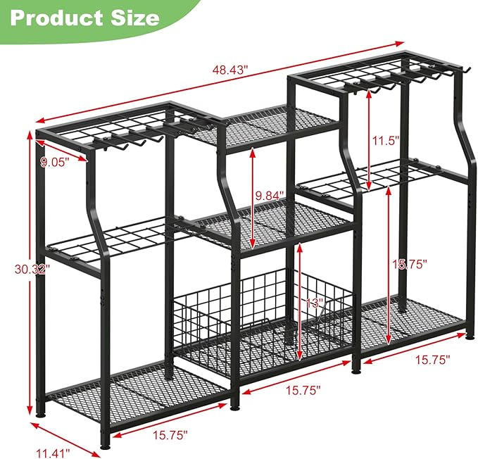 keomaisyto Garden Tool Organizer, Heavy Duty Yard Tool Tower Rack for Garage Organization and Storage, 3 Tier Utility Garden Tool Rack with hooks for Garden/Shed/Garage/Yard/Basement/Lawn