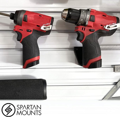 Spartan Mounts Wall Hook for Milwaukee M12 Tools Left - 12 Volt Power Tool Holder, High Strength Low Profile Bracket, Convenient Easy Access Garage Organization