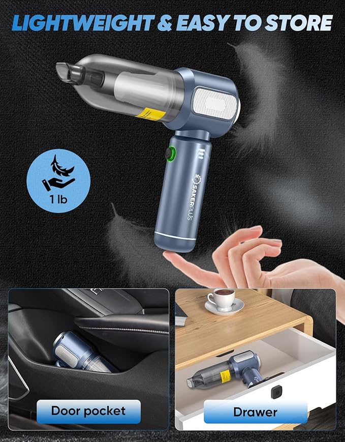 Mini Vacuum Cleaner, Cordless Car Vacuum, 17500PA High Suction, 3 in 1 Handheld Vacuum, Vacuuming, Blowing, Inflating, Deflation, Portable Vaccum with HEPA Filter for Cars,Desktop,Home SW106