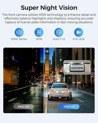AZDOME M550 3 Channel Dash Cam, 4K+2.5K Dual Dash Camera for Cars Built-in WiFi GPS, 1440P+1080P+1440P Front and Rear Inside, 64GB Card Included, 3.19" IPS Screen, WDR, IR Night Vision, Parking Mode