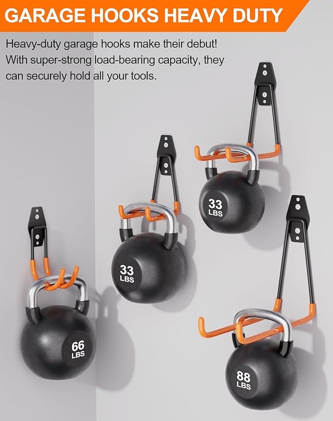 QcoQce 9 Pack Heavy Duty Hooks, Garage Wall Storage for Hanging and Organizing Tools, Bikes, Ladders, Ropes, Garden Tools and Bulky Items (Orange)