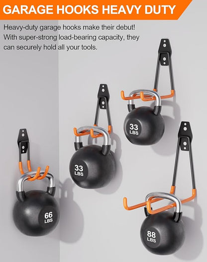 QcoQce 9 Pack Heavy Duty Hooks, Garage Wall Storage for Hanging and Organizing Tools, Bikes, Ladders, Ropes, Garden Tools and Bulky Items (Orange)