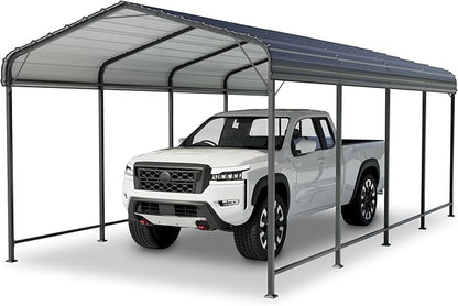 SUNBURY 10x20 FT Carport, Heavy Duty Car Port Canopy with Galvanized Steel Roof, Outdoor Garage Car Shelter Shade with Heavier Metal Frame, for Car, Boat, Pickup and Tractors, Grey
