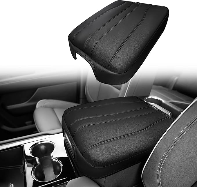 Muslogy Center Console Armrest Cover Compatible with 2025 2026 GMC Yukon/Yukon XL & Chevy Tahoe/Suburban Comfort Armrest Pad Arm Rest Cushion Vegan Leather Protector Regular Thick