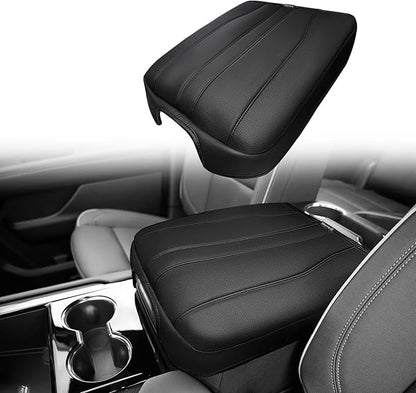 Muslogy Center Console Armrest Cover Compatible with 2025 2026 GMC Yukon/Yukon XL & Chevy Tahoe/Suburban Comfort Armrest Pad Arm Rest Cushion Vegan Leather Protector Regular Thick