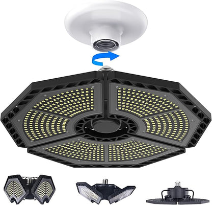 LED Garage Lights, 140W 18500 Lumens Garage Ceiling Lighting, 6000K Daylight with Deformable Three Panels Garage Light Fixture E26/E27 Triple Glow LED Shop Light for Garage Basement Workshop Warehouse