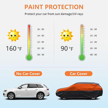 SUV Car Cover Hatchback Cover Waterproof All Weather, Outdoor Car Covers for Automobiles with Zipper Door, Hail UV Snow Wind Protection, Car Cover, Fit SUV Jeep-Length (up to 181")