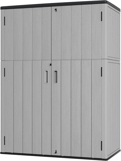 Plastic Outdoor Storage Cabinets,Vertical Sheds&Outdoor Storage with Floor,Outdoor Storage Box Waterproof/Lockable for Garage,Bike,Tools Storage Shed (57Cu.ft-Pale Grey)