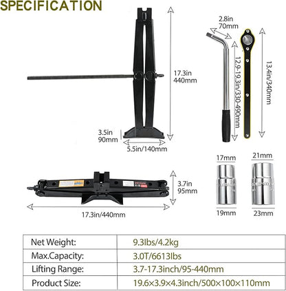Scissor Jack Car Jack Kit 3 Tons (6,613 lbs) Universal Tire Jack Changing Kit - Extra Wide Base - Portable Car Emergency Kit with Lug Wrench for Sedan Truck SUV MPV (3T)