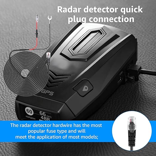 Radar Detector Hardwire Kit,Compatible with Escort Valentine One Uniden Beltronics Cobra,with RJ-11 Telephone Style Jack Direct Wire Wiring Kit Multiple Fuse Sizes Power Cord Cable