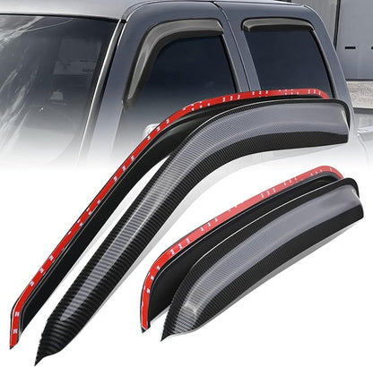 Auto Dynasty Set of 4 Carbon Fiber Pattern Window Visors Compatible with 2001-2007 Chevy Silverado Avalanche Suburban GMC Sierra Yukon Crew Cab, Tape-On Rain Guards Shield Vent Shade Deflector, Black