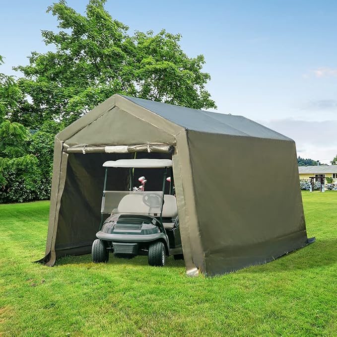 ADVANCE OUTDOOR 8X14 ft Steel Metal Peak Roof Portable Garage Shelter Storage Shed Carport for Motorcycle Bike or Garden Tools with 2 Roll up Doors & Vents, Gray