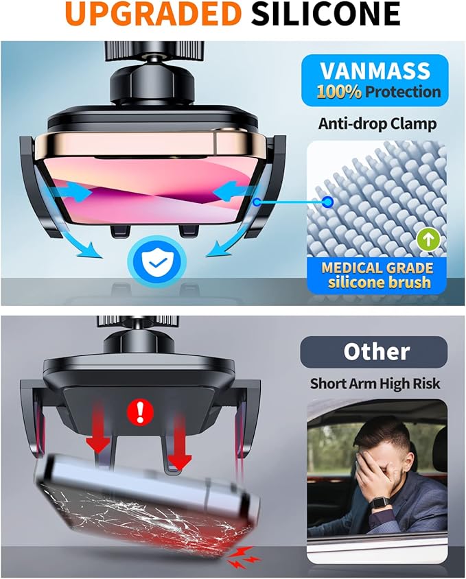VANMASS True Upgrade [Top Military-Grade] Phone Holders for Your Car [Strongest Suction & Clip] Cell Phone Mount Dashboard Windshield Vent Stand Cradle for iPhone 16 Pro Max 15 14 13 Android, Blue