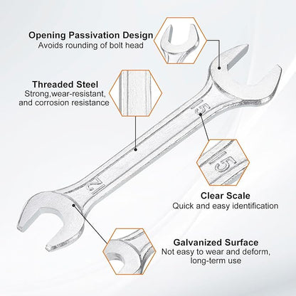 HARFINGTON Double Open End Wrench 12mm x 15mm Metric 15 Degree Offset Angle Small Flat Head Wrench Galvanizing Open Ended Spanner for Automotive Repair Furniture Assembly