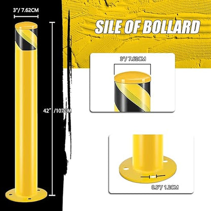 Safety Bollard Post, Steel Bollards,Parking Bollard, Yellow Powder Coated Safety Parking Barrier Post, for Traffic Sensitive Areas (8, 42"H*3"D)