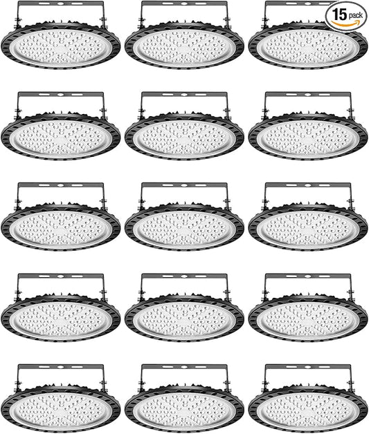 Viugreum High Bay LED Shop Lights, 300W UFO LED High Bay Light 30,000LM 120V LED High Bay Lights 5000K Daylight, Alternative to 1300W MH/HPS for Garage Workshop Barn Factory Warehouse - 15 Pack