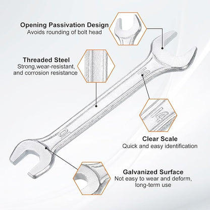 HARFINGTON Double Open End Wrench 10mm x 14mm Metric 15 Degree Offset Angle Small Flat Head Wrench Galvanizing Open Ended Spanner for Automotive Repair Furniture Assembly