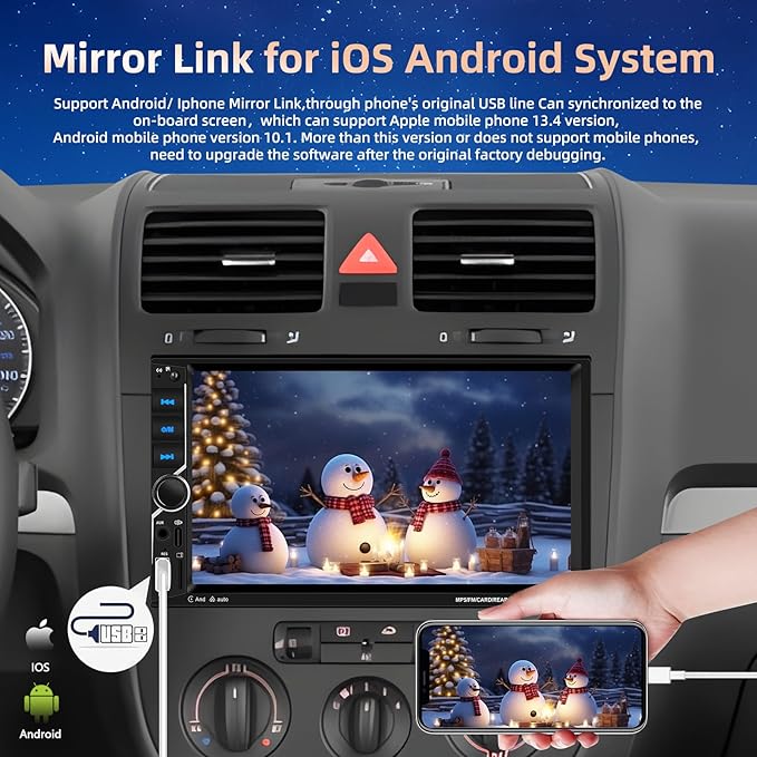 [Upgrade] Podofo Wireless Carplay Car Stereo,7 Inch Double Din Touchscreen Car Radio with Bluetooth5.1,Android Auto,Voice Control,MirrorLink,FM Radio,GPS,WiFi,USB/TF/AUX Port+MIC