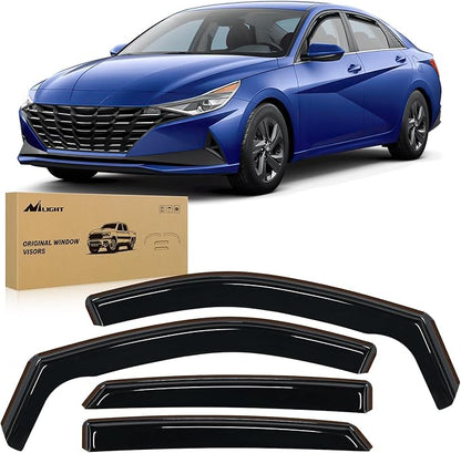 Nilight in-Channel Rain Guards for Hyundai Elantra 2021 2022 2023 2024 2025, Vent Window Visors, Original Window Deflectors-4PCS